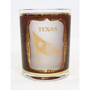Culver Texas Lone Star Glass Low ball Gold Leather Texture Old Fashioned Cocktai